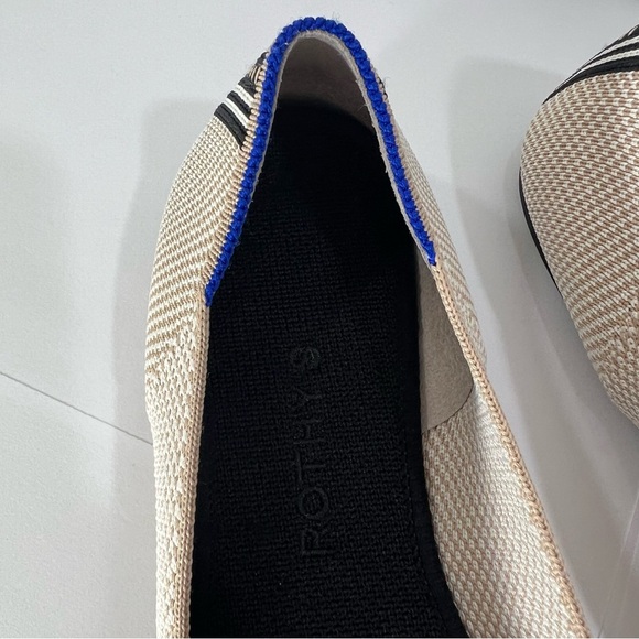 Rothy’s The Flat Black & Sand Stripe Knit Ballet Flats Size 8.5 - Picture 5 of 16